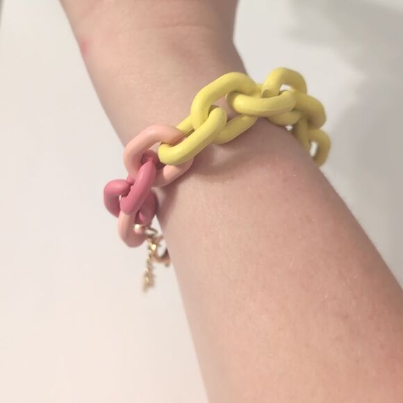 720 Chunky Yellow Pink and Blue Chain Link Tennis Bracelet - Picture 2 of 4